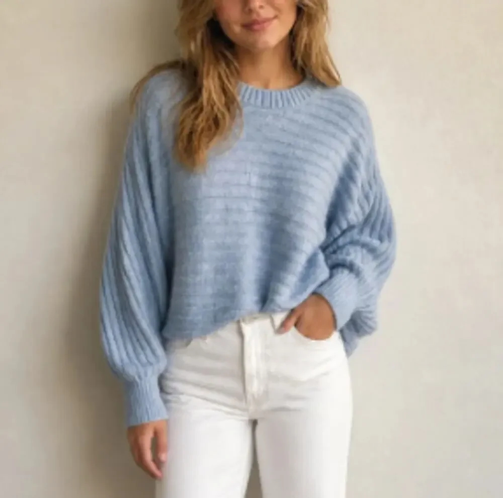Hippie Rose Juniors Rustic Blue Ribbed Crewneck Sweater L - Picture 1 of 5